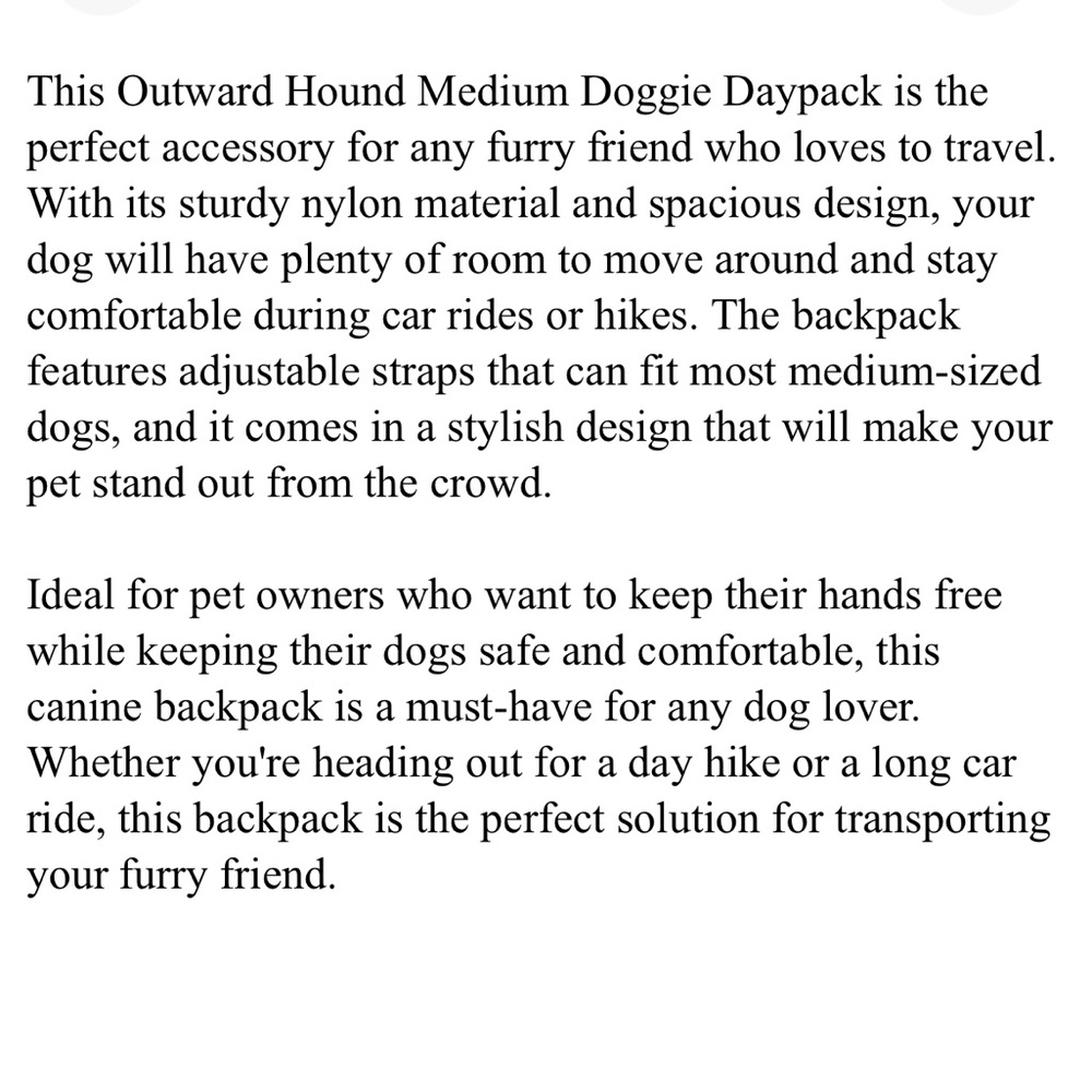 Outward hound doggie hiking travel backpack nylon saddle bag expandable pockets - Picture 9 of 9